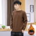 Cộng với áo len nhung dày nam 2019 thu đông mới phiên bản Hàn Quốc của giới trẻ nam cổ tròn áo len dài tay áo len thủy triều - Kéo qua Kéo qua