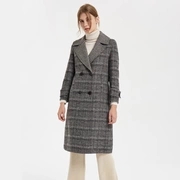 Áo khoác cashmere hai mặt Houndstooth dành cho nữ dài 2018 thu đông và áo khoác len kẻ sọc mới