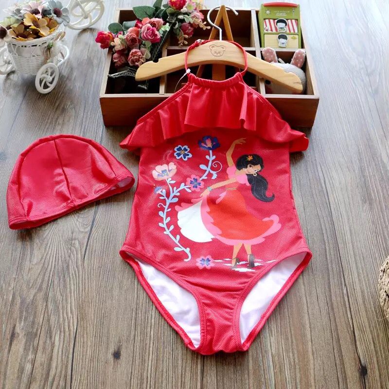 Red Lotus SiameseOut K children Swimsuit Sweet Conjoined body hot spring Swimming suit girl The Little Princess baby Frozen Swimming suit