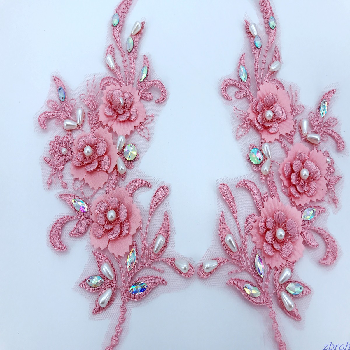 PinkPolychromatic manual Nail bead rhinestone Lace flower accessories Accessories Lace lace Flower paste Wedding dress clothing Decals