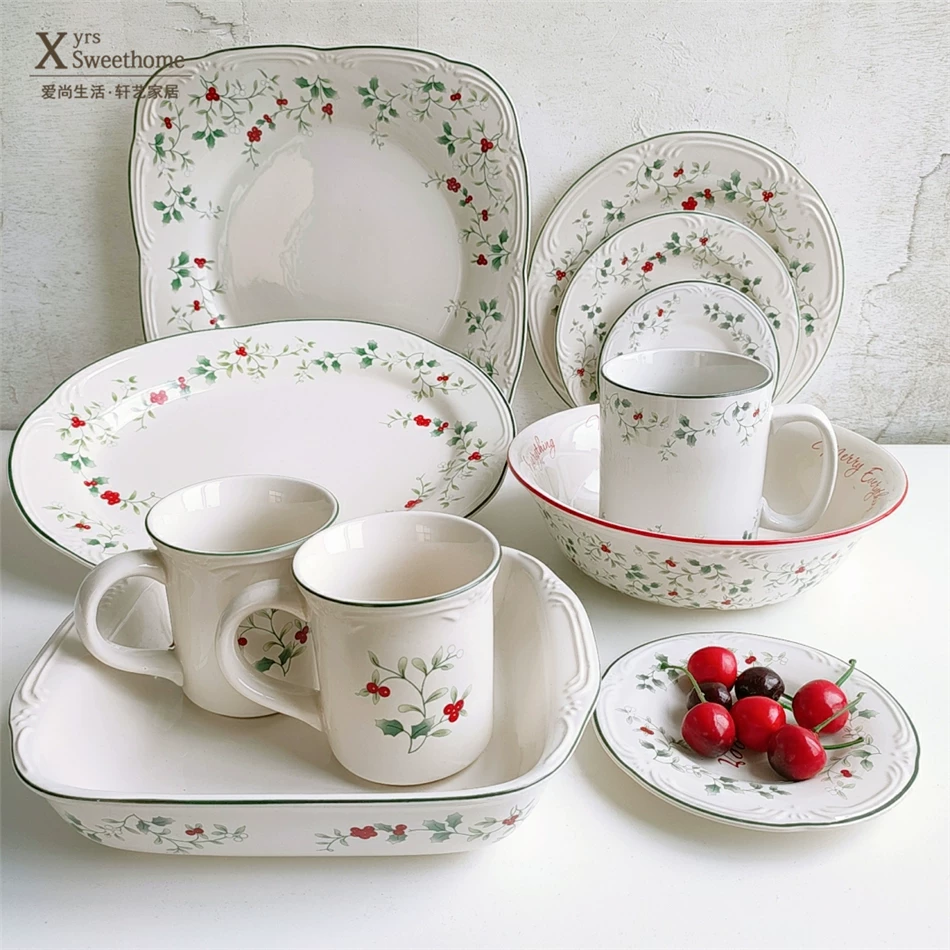 Выходной набор американской красной фруктовой кухонной мебели для дома Date Cup Marker Cup Big Fruit Disk Double-ears baking