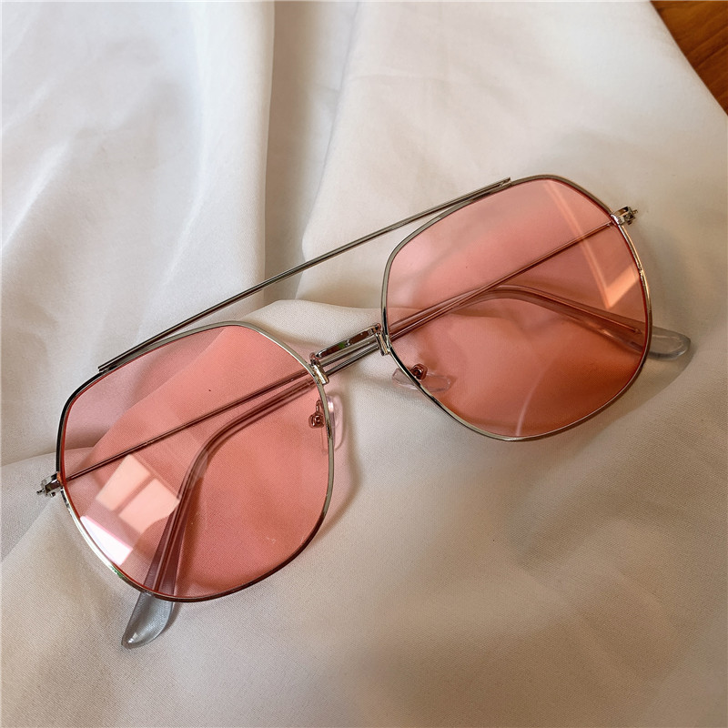 Metal Toad Mirror & Pink【 smug senior 】 Minority Designer Flat square Polarized light Sunglasses Sunglasses female Large frame Show thin veil glasses