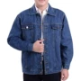 Mùa xuân và mùa thu denim jacket top trung niên của nam giới thường áo khoác trung niên ve áo dài tay dụng cụ đầu máy phù hợp với áo khoác jean