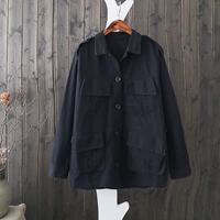J60 dụng cụ vạt áo nhiều túi gió Phiên bản Hàn Quốc của chất liệu cotton rắn màu lỏng lẻo dài tay áo khoác cardigan nhỏ mẫu áo dạ ngắn đẹp 2021