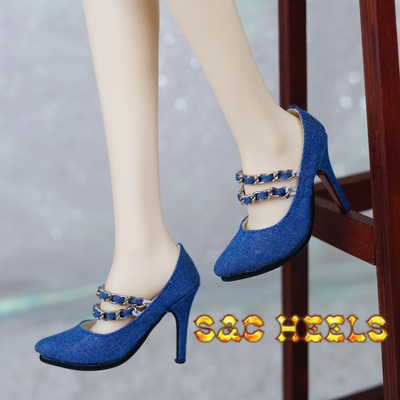 taobao agent Spot [S & C] SD16/GR/DD 1/3BJD Ultra -High -Hee Exclusive Playing Chain Denim Blue Single Shoes