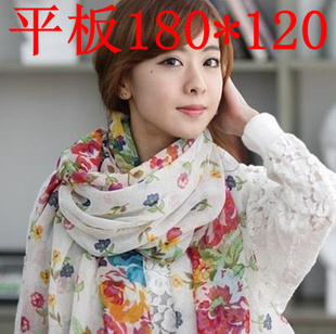 [New spring and autumn Korean female pastoral floral floral big flowers long flowers and beautiful scarves, silk scarves sunscreen shawl]