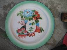 Чашка 完好早期大号长春市搪瓷厂火炬牌凸彩绘石榴寿桃食品水果老盘子