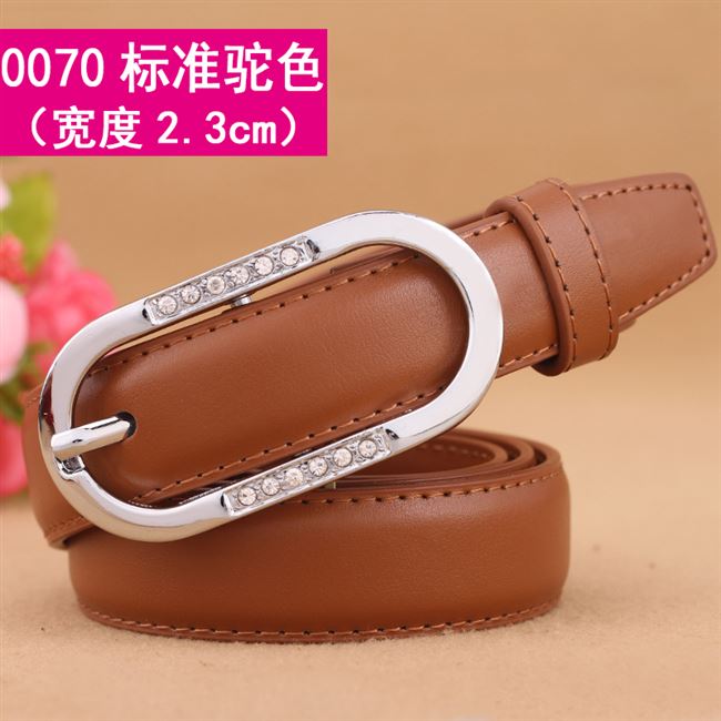 0070 Silver Button Camel【 Free Admission plus hole 】 Belt female fashion Korean leisure Pin buckle belt female fine Simple and versatile Jeans Belt
