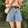 YUKI Xiaoshu nhà phổ biến trong năm nay nhỏ chia phần giữa quần jean mỏng quần short Hàn Quốc mùa hè mới k0440 quần jean nữ ống suông hàn quốc