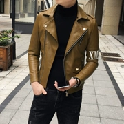 Xu hướng mùa đông áo khoác da dài tay áo khoác nam giới mỏng Hàn Quốc thanh niên đẹp trai dây kéo áo khoác hoang dã