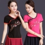 Trung quốc phong cách của phụ nữ áo thêu gió quốc gia mùa hè ăn mặc thêu ngắn tay t-shirt nữ kích thước lớn cotton mỏng đáy áo sơ mi áo phông trơn