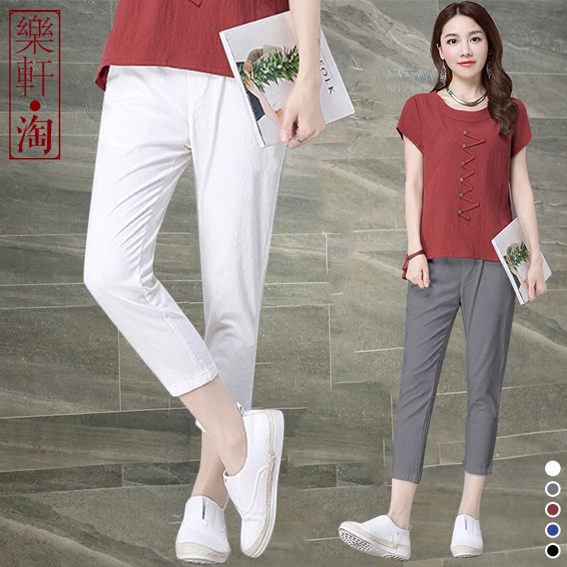 Bông và vải lanh kích thước lớn 2018 mùa xuân mới chín điểm quần âu lỏng màu đen mỏng chân hậu cung quần hoang dã quần