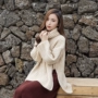 Đơn giản tính khí hoang dã lỏng rắn màu kim dày cao cổ áo chia ngã ba áo len áo len Hàn Quốc nữ 2018 những kiểu áo len dáng dài đẹp