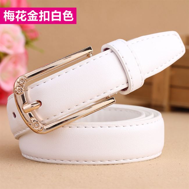 Plum Gold Button White【 Free Admission plus hole 】 Belt female fashion Korean leisure Pin buckle belt female fine Simple and versatile Jeans Belt