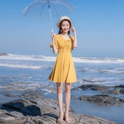 Arlene 2018 mùa hè mới Hàn Quốc phiên bản của tự trồng ngắn tay V-cổ khí A-line váy đầm ren váy váy