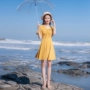 Arlene 2018 mùa hè mới Hàn Quốc phiên bản của tự trồng ngắn tay V-cổ khí A-line váy đầm ren váy váy váy liền chữ a