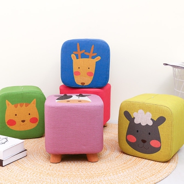 彩色动物换鞋凳软凳 卡通方形实木板凳成人矮凳 沙发搁脚凳可拆洗