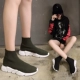 [Lilly] vài mô hình đặt chân vớ giày đáy dày giản dị cao-top sneakers đàn hồi khởi động ngắn vớ len khởi động phụ nữ giày cổ cao nữ Giày cao gót