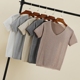 2018 mùa hè mới phần mỏng băng lụa T-Shirt vest nữ chic áo sơ mi ngắn tay V-Cổ đáy áo len áo cổ lọ Đan Cardigan