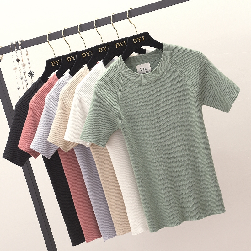 2018 mùa xuân của phụ nữ new slim đáy áo len mỏng đoạn ngắn đầu chặt chẽ ngắn tay chic áo len