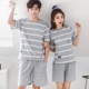 Có thể mặc đồ ngủ cotton đôi mùa hè quần short tay ngắn màu xám sọc cotton Bộ đồ ngủ nam và nữ phục vụ tại nhà bộ đồ thể thao nam Cặp đôi