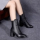 Martin boot nữ 2019 mới mùa thu và mùa đông ren-up cao gót ngắn giày cao gót dày đế đơn giày da hoang dã mùa xuân và mùa thu mẫu - Giày ống