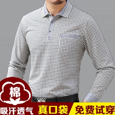 Người đàn ông trung niên của dài tay T-Shirt cotton phần mỏng kinh doanh ve áo 40-50 năm tuổi quần áo cha nạp trung niên quần áo nam áo thun polo Áo phông dài