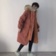 喆 喆 mới mùa đông Hàn Quốc ulzzang Harajuku cổ áo lông dày phần dài bông coat couple BF quần áo cotton