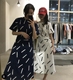 [BP] Hàn Quốc INS Niche Designer Phong Cách Sọc Bất Thường Mô Hình Retro Vintage Trở Lại Ăn Mặc váy đầm