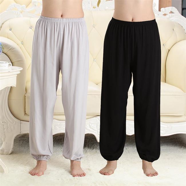 Quần yoga thường xuyên cho bố ngủ quần nữ ngủ mát mẻ thoải mái thả lỏng quần lụa cotton nam - Quần tây