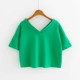 Mùa hè Hàn Quốc In Chuối Túi Fake Rộng V-Cổ Loose Cao Eo Ngắn của Phụ Nữ Cotton Nửa Tay Áo T-Shirt của Phụ Nữ Triều Top