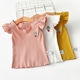 Cô gái mùa hè T-Shirt 2018 trẻ em mới của Hàn Quốc phiên bản của bông earmuffs áo sơ mi màu rắn trẻ em của bé ngắn tay áo Áo thun