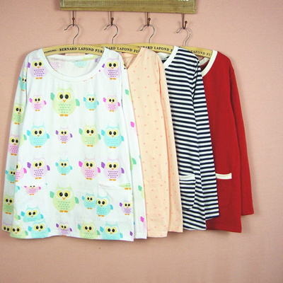Mùa xuân, mùa hè, mùa xuân và mùa thu, đồ ngủ rộng, áo sơ mi nữ, áo đơn, cotton, cổ tròn, áo dài tay, đồ mặc nhà, đồ ngủ, áo - Pyjama các kiểu đồ bộ đẹp Pyjama