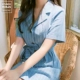 MORAN Hàn Quốc chic retro phong cách phù hợp với cổ áo đơn ngực sọc áo váy eo Một từ váy ngắn 2018 mùa hè