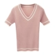 2018 mới mùa hè băng lụa áo len nữ chic sinh viên màu hồng ngọt ngào ngắn tay T-Shirt phần mỏng Slim áo sơ mi Đan Cardigan