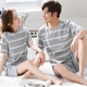 Có thể mặc đồ ngủ cotton đôi mùa hè quần short tay ngắn màu xám sọc cotton Bộ đồ ngủ nam và nữ phục vụ tại nhà bộ đồ thể thao nam Cặp đôi