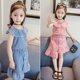 Cô gái đại dương mùa hè 2018 trẻ em Hàn Quốc mới bé kẻ sọc ve áo váy không thường xuyên hai mảnh bộ Phù hợp với trẻ em