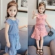 Cô gái đại dương mùa hè 2018 trẻ em Hàn Quốc mới bé kẻ sọc ve áo váy không thường xuyên hai mảnh bộ áo liền quần cho bé Phù hợp với trẻ em