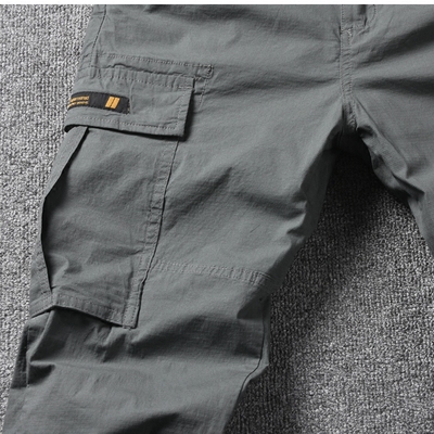 Mùa hè lỏng overalls đa túi quần nam triều bộ dệt mỏng rô tear-proof ba chiều cắt đàn hồi quần thẳng quần jean ống rộng nam Quần làm việc