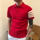 Tb vài mô hình ngắn tay áo len Hàn Quốc phiên bản của ve áo TB dòng ba thanh Slim polo áo triều nửa tay T-Shirt Cặp đôi áo len