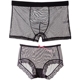 Couple đồ lót sexy cám dỗ đầy đủ trong suốt lưới ren sexy lingerie set nam boxer nữ tam giác kích thước lớn Cặp đôi