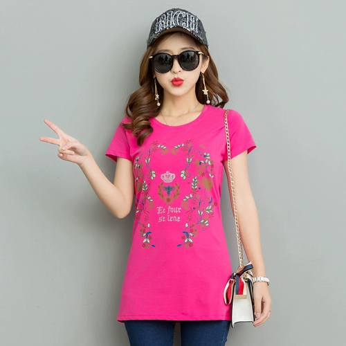 Хлопковая длинная базовая приятная телу футболка, короткий рукав, с рукавом, средней длины, большой размер