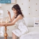 Jingyun lady nightdress mùa hè ngọt ngào dễ thương dịch vụ nhà dệt bông dây đeo đồ ngủ lỏng đơn giản - Đêm đầm