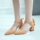 2018 mới dày với sandal nữ mũi nhọn khóa miệng nông với 5cm với giày đế bằng da lộn thời trang cao gót