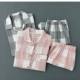 Nhật bản kẻ sọc vài bộ đồ ngủ mùa hè bông gạc ngắn- tay quần short của phụ nữ người đàn ông giản dị dịch vụ nhà phù hợp với