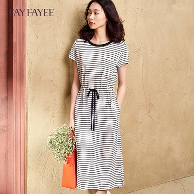 Fayee Feiyi Sa Mạc Hoa 2017 Mới Cây Xương Rồng In Dài T-Shirt Sọc Ăn Mặc Nữ chân váy bút chì váy đầm