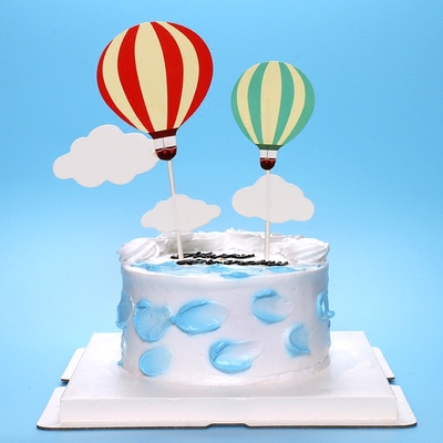 卡通热气球白云蛋糕装饰情景派对布置插件插牌