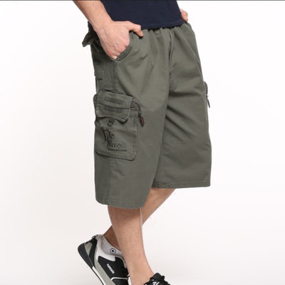 Mùa hè của nam giới kích thước lớn thường cắt quần nam cotton chất béo 佬 trung niên lỏng lẻo đa túi dụng cụ quần short quần