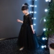 Trẻ em ăn mặc công chúa màu đen váy cô gái lông mịn mô hình catwalk piano trang phục violin hiển thị mùa thu và mùa đông