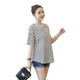 Phụ nữ mang thai áo sơ mi mùa hè ngắn tay t-shirt ngắn tay t-shirt cotton sọc Hàn Quốc phiên bản của lỏng kích thước lớn đáy áo phụ nữ đoạn ngắn Áo thai sản